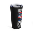 Proud Veteran: 20oz Military Design Tumbler - US Army Emblem with 'Proud Veteran' on Black Background