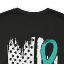 Courage Unveiled: Distressed US Flag with Teal Ribbon PTSD T-Shirt