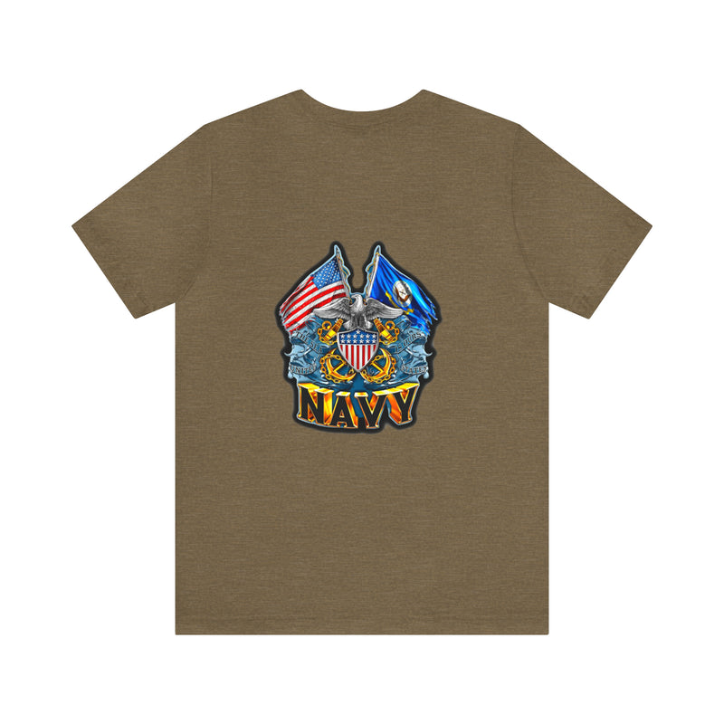 Navigating Strength and Courage: Military T-Shirt with 'New Double Flag Eagle U.S. NAVY' Design