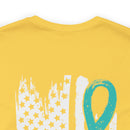 Courage Unveiled: Distressed US Flag with Teal Ribbon PTSD T-Shirt