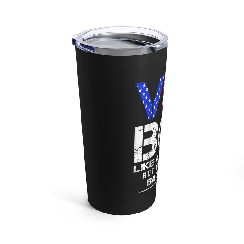 Warrior's Strength: 20oz Black Tumbler with Military Design - 'Vet Bod: Like a Bad Bod, But with More Back Pain