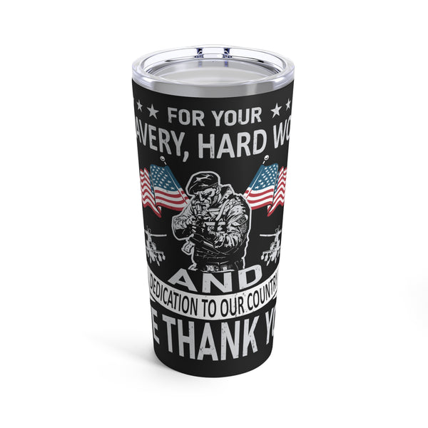 Gratitude and Respect: 20oz Black Military Design Tumbler - Honoring Your Bravery and Dedication