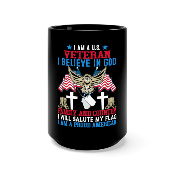 Proud American Veteran: 15oz Military Design Black Mug