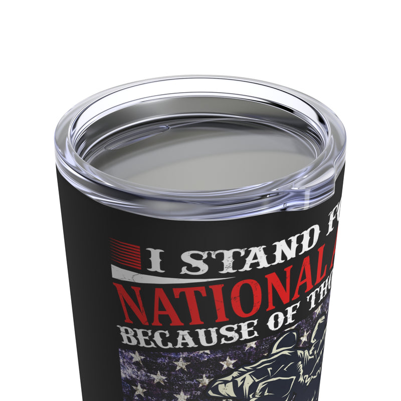 Defending Our Anthem: 20oz Black Military Design Tumbler - 'Standing for Service and Sacrifice'