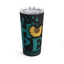 Radiating Strength and Hope: 20oz Tumbler in Black with Teal Sunflower for PTSD Awareness