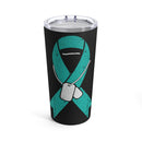 Supporting Veterans: 20oz Tumbler with Black Background and 'Veteran PTSD Awareness Teal Ribbon' Design