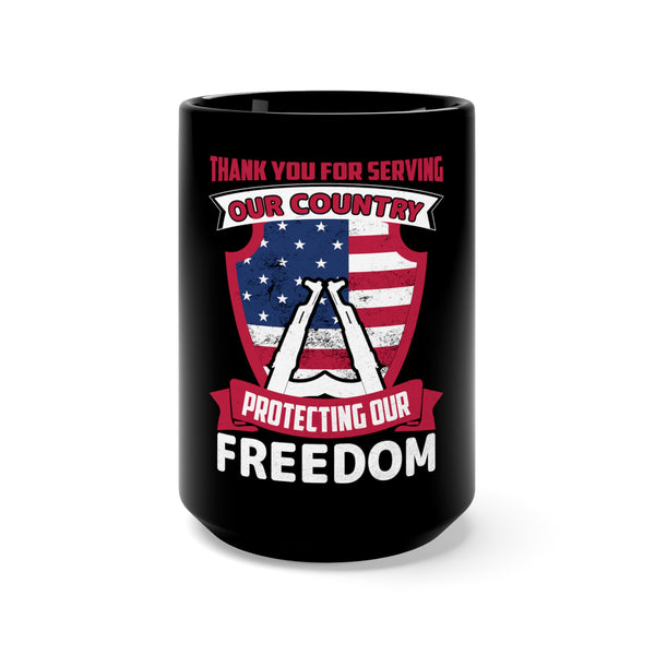 Defenders of Freedom: 15oz Military Design Black Mug - Gratitude for Those Who Protect Our Country