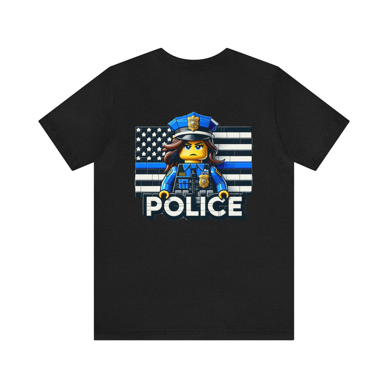 Block Female Police Officer and Police Flag T-Shirt