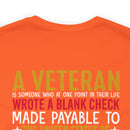 Sacrifice for Our Nation: Military Design T-Shirt - The Veteran's Blank Check to America