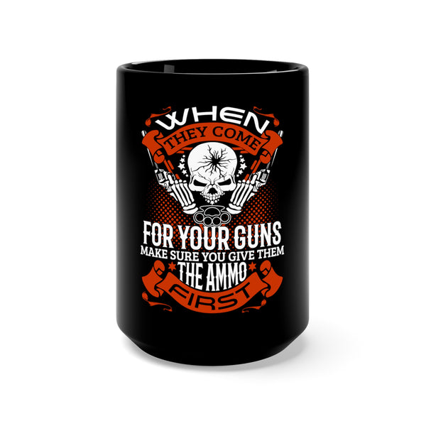Defender's Resolve: 15oz Military Design Black Mug - Upholding the Right to Bear Arms, One Bullet at a Time
