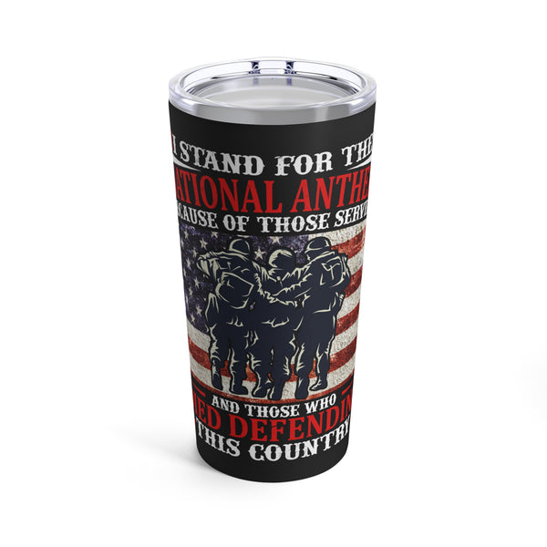 Defending Our Anthem: 20oz Black Military Design Tumbler - 'Standing for Service and Sacrifice'