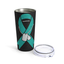 Supporting Veterans: 20oz Tumbler with Black Background and 'Veteran PTSD Awareness Teal Ribbon' Design