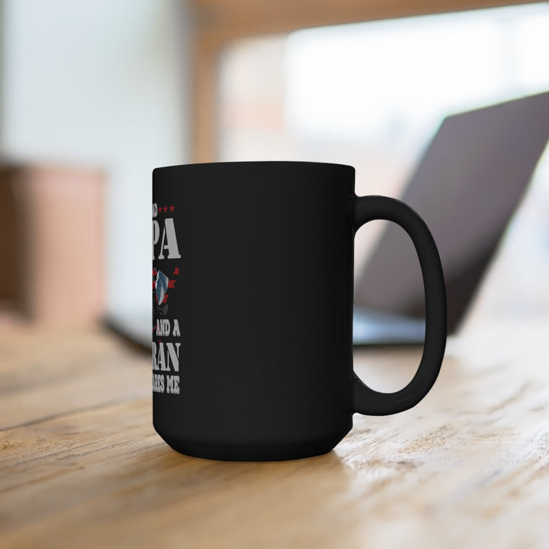 Fearless Dad, Papa, and Veteran: 15oz Military Design Black Mug - Embracing Strength and Courage