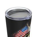 Strength and Honor: 20oz Black Tumbler with Military Design - 'Double Flag Eagle U.S. ARMY