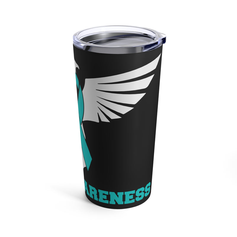 Embracing Resilience: 20oz Tumbler with Black Background and 'Rise of The Phoenix - PTSD Awareness' Design
