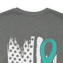 Courage Unveiled: Distressed US Flag with Teal Ribbon PTSD T-Shirt