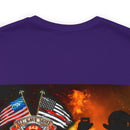 Unyielding Valor: Military T-Shirt with 'No WMF Firefighter Double Flag - All Gave Some, Some Gave It All' Design