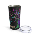 Symbol of Renewal: 20oz Tumbler with Black Background and 'Tree Ribbon - PTSD Awareness' Design