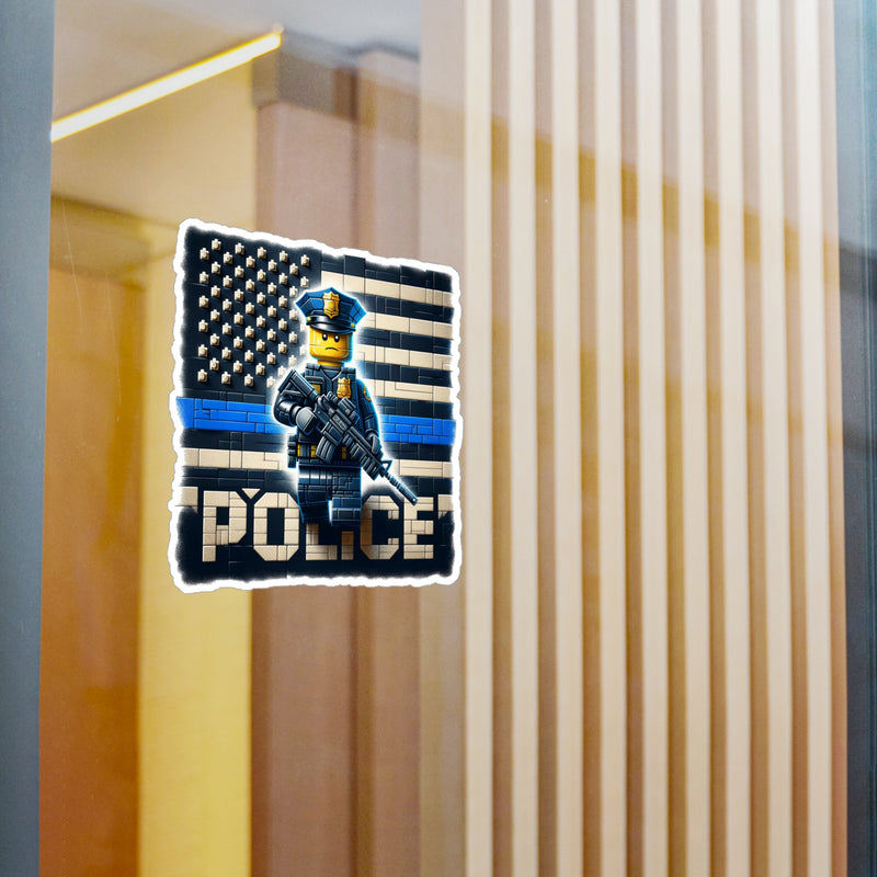 Police Officer Thin Blue Line Block Flag Sticker