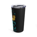 Radiating Strength and Hope: 20oz Tumbler in Black with Teal Sunflower for PTSD Awareness