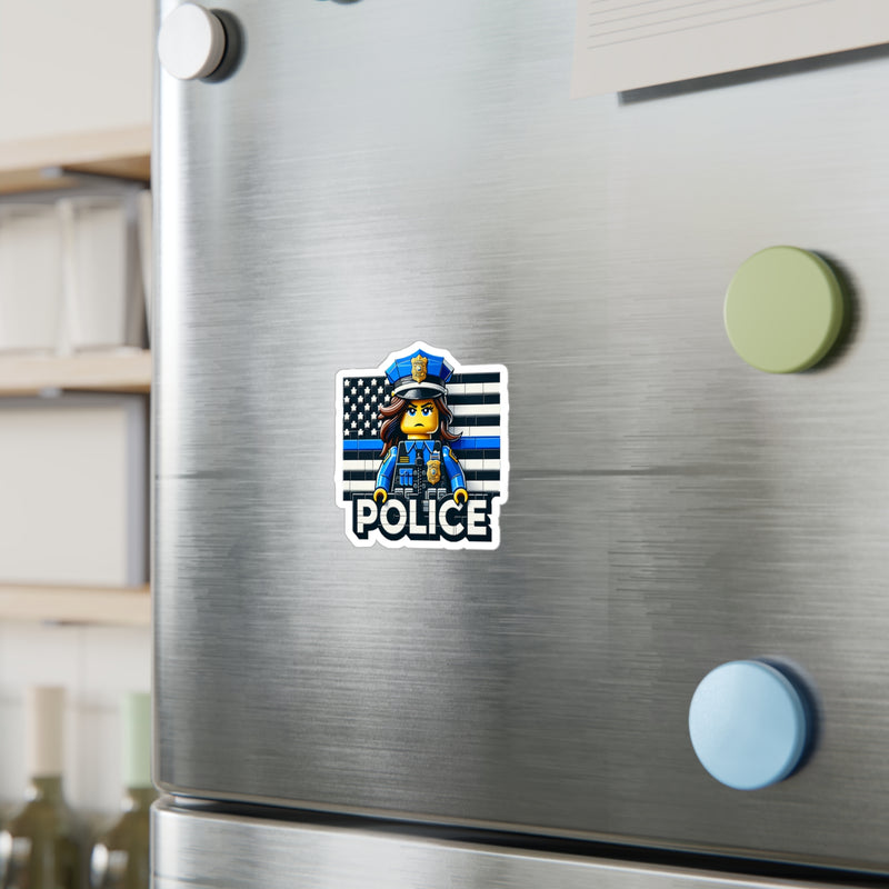 Block Female Police Officer and Police Flag Sticker