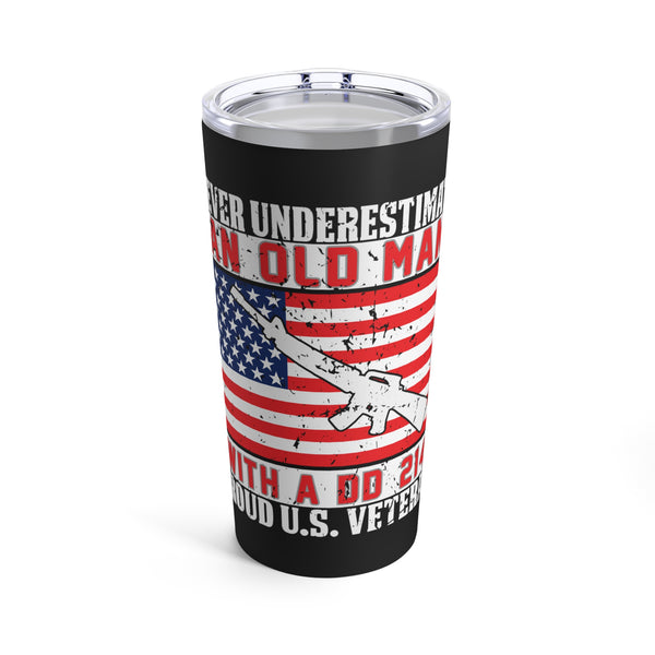 DD 214 Pride: 20oz Military Design Tumbler - Never Underestimate an Old Man, Proud US Veteran!