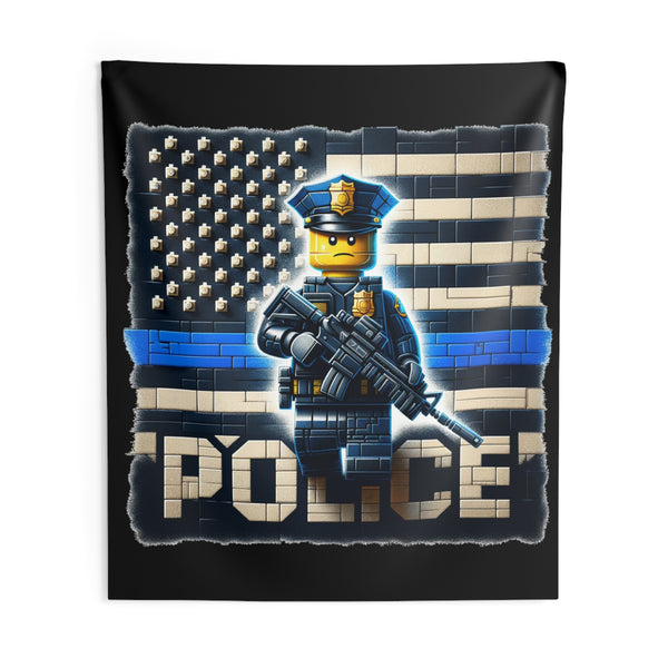 Police Officer Thin Blue Line Block Flag Tapestry