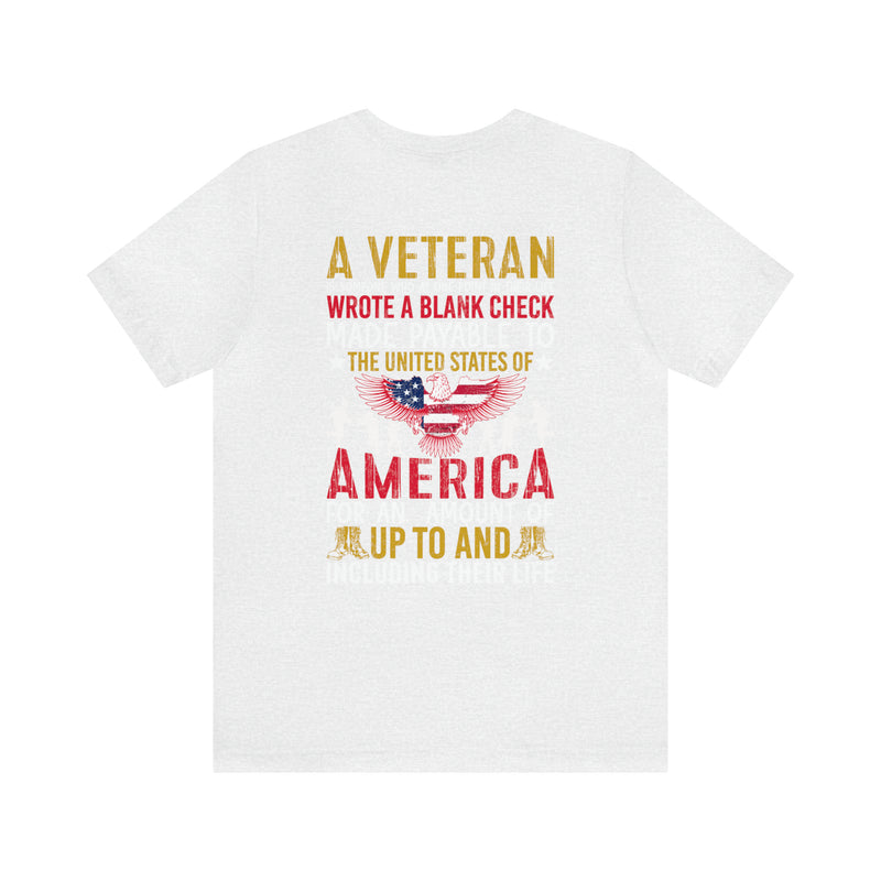 Sacrifice for Our Nation: Military Design T-Shirt - The Veteran's Blank Check to America