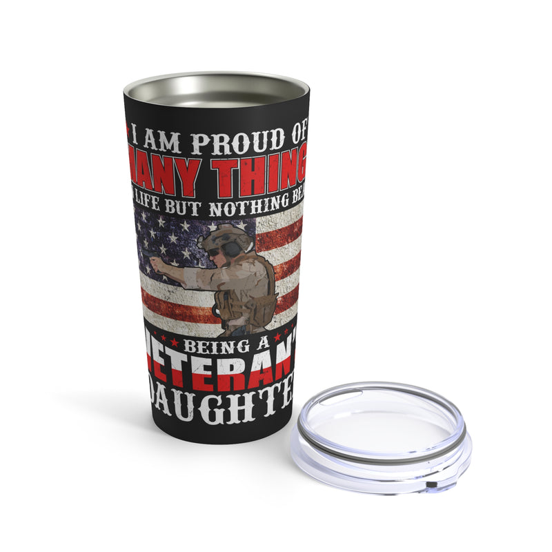 Daughter of a Hero: 20oz Black Military Design Tumbler - 'Proud of My Veteran Heritage'