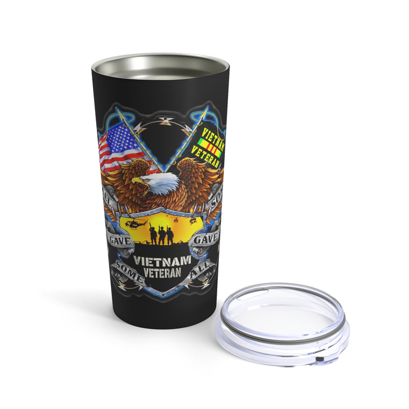 Honoring the Legacy: 20oz Black Tumbler with Military Design - 'Vietnam Veteran Double Flag