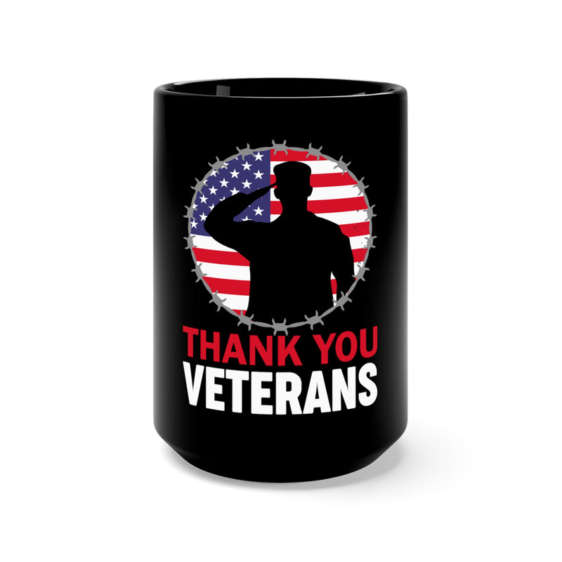 Honor and Sip: 15oz Military Design Black Mug - 'THANK YOU VETERANS' - Salute our Heroes with Every Sip!