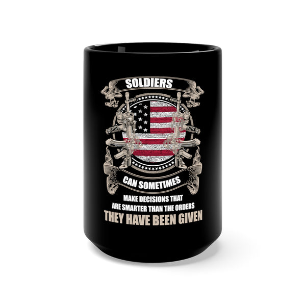 Wisdom on the Frontline: 15oz Military Design Black Mug for Resourceful Soldiers