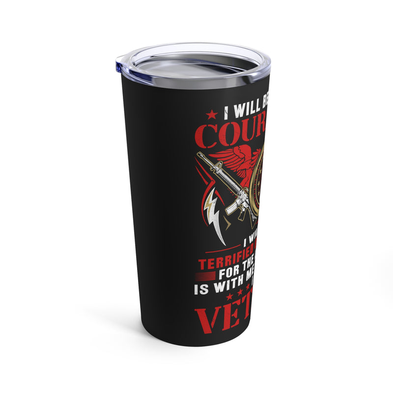Courageous and Committed: 20oz Black Military Design Tumbler - 'Strength and Faith in Service'