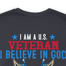 Patriotic Allegiance: Military Design T-Shirt - 'I Am a U.S. Veteran - Believer in God, Family, and Country - Proudly Saluting My Flag'