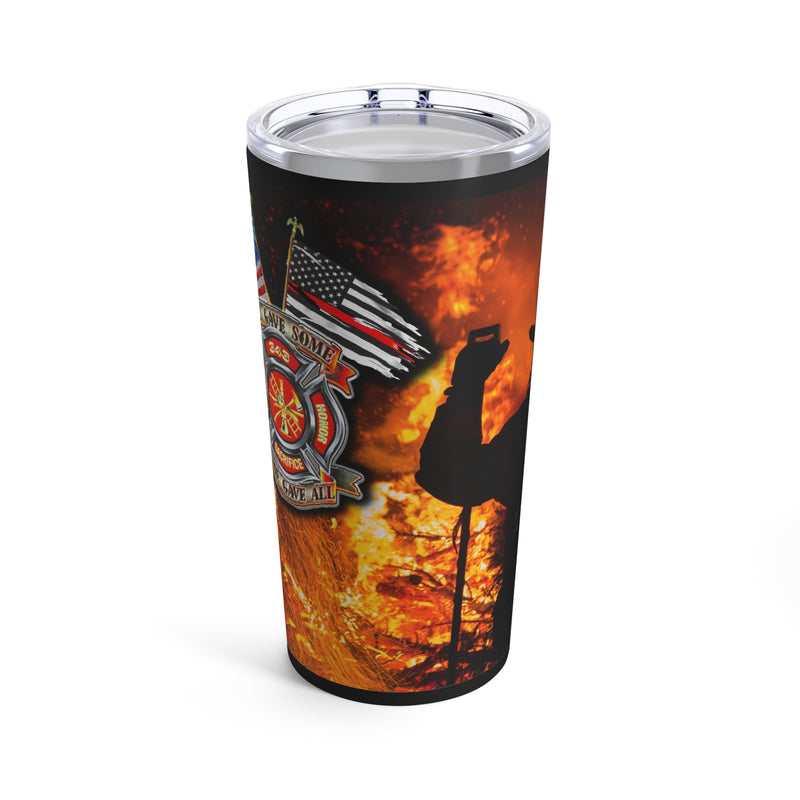 Honoring the Brave: 20oz Black Tumbler with Military Design - 'No WMF Firefighter Double Flag - All Gave Some, Some Gave It All