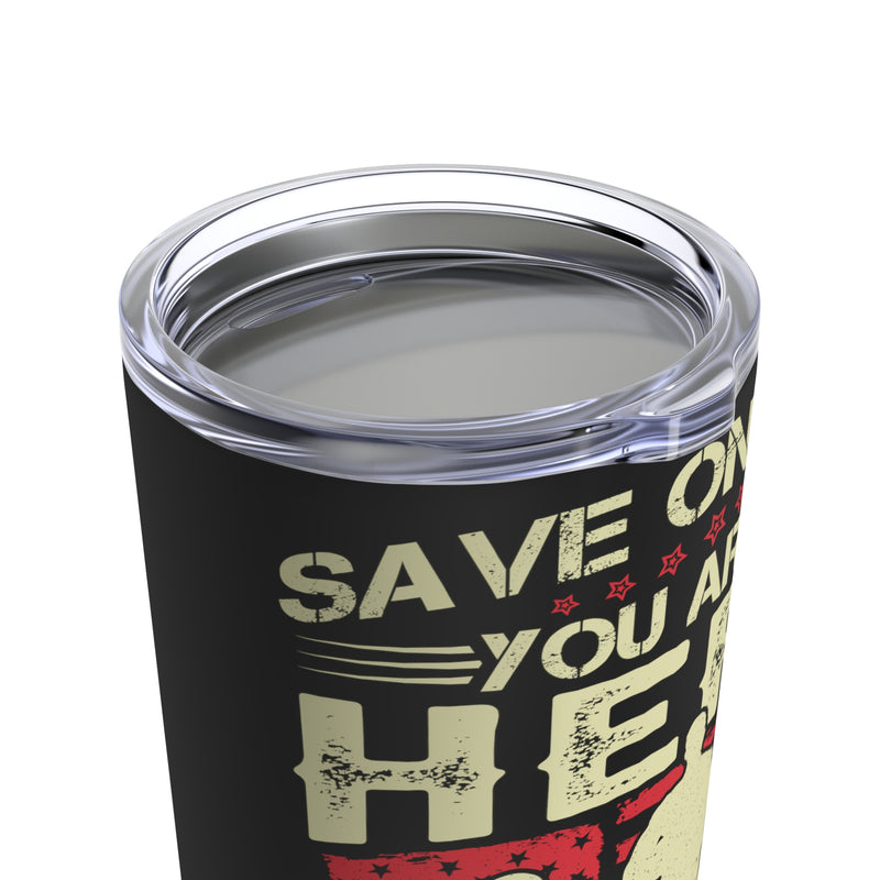 Hero to Veteran - 20oz Military Design Tumbler: 'Saving Lives, Serving Millions' - Black Background