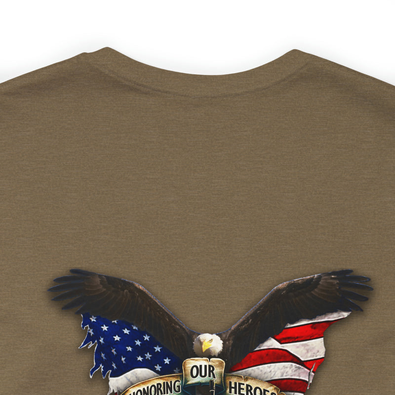 Remembering Their Sacrifice: Military T-Shirt with 'Honor Our Heroes, Remember Their Sacrifice' Design