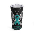 Raising Hope and Awareness: 20oz Tumbler with Black Background and 'PTSD Apparel Butterfly Teal Ribbon
