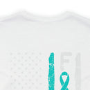 Courage Unveiled: Distressed US Flag with Teal Ribbon PTSD Cotton T-Shirt