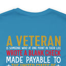 Sacrifice for Our Nation: Military Design T-Shirt - The Veteran's Blank Check to America