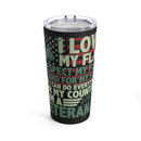 Patriotic Love: 20oz Military Design Tumbler - Black Background, Flag Respectful