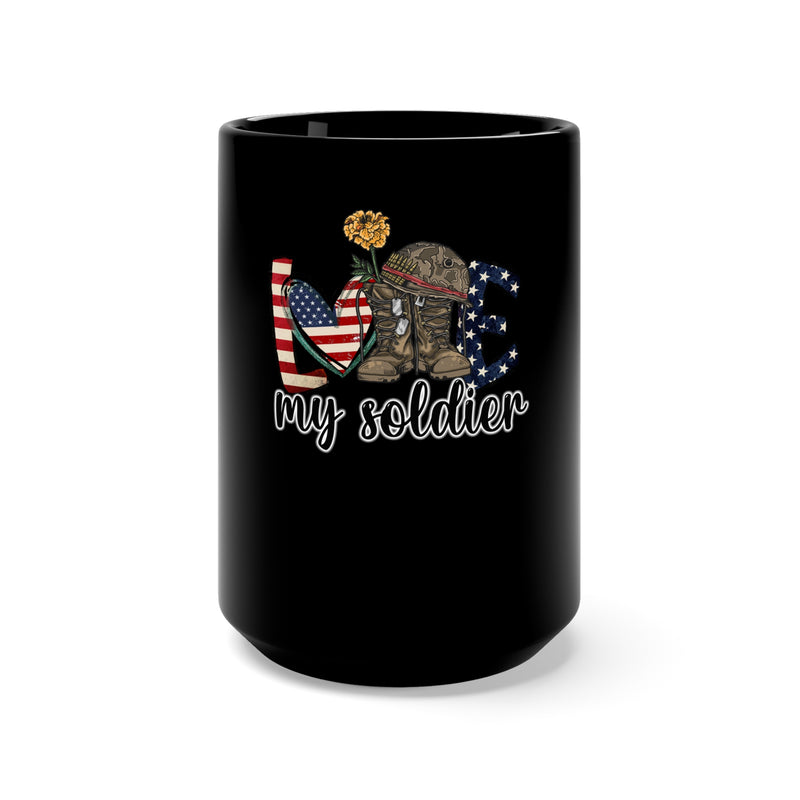 Share Your Love for Our Soldiers with the 15oz Military Design Black Mug: Support Our Troops Edition