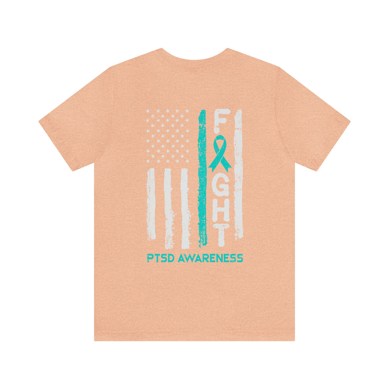Courage Unveiled: Distressed US Flag with Teal Ribbon PTSD Cotton T-Shirt
