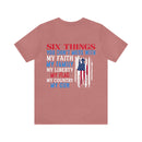Defending Six Pillars: Military Design T-Shirt - Faith, Family, Liberty, Flag, Country, Gun