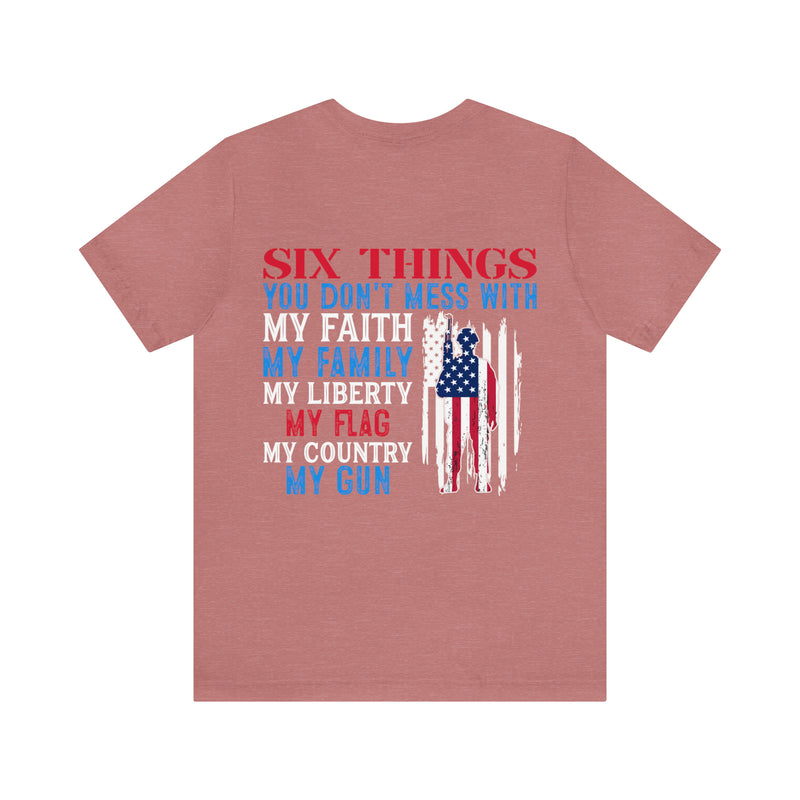 Defending Six Pillars: Military Design T-Shirt - Faith, Family, Liberty, Flag, Country, Gun