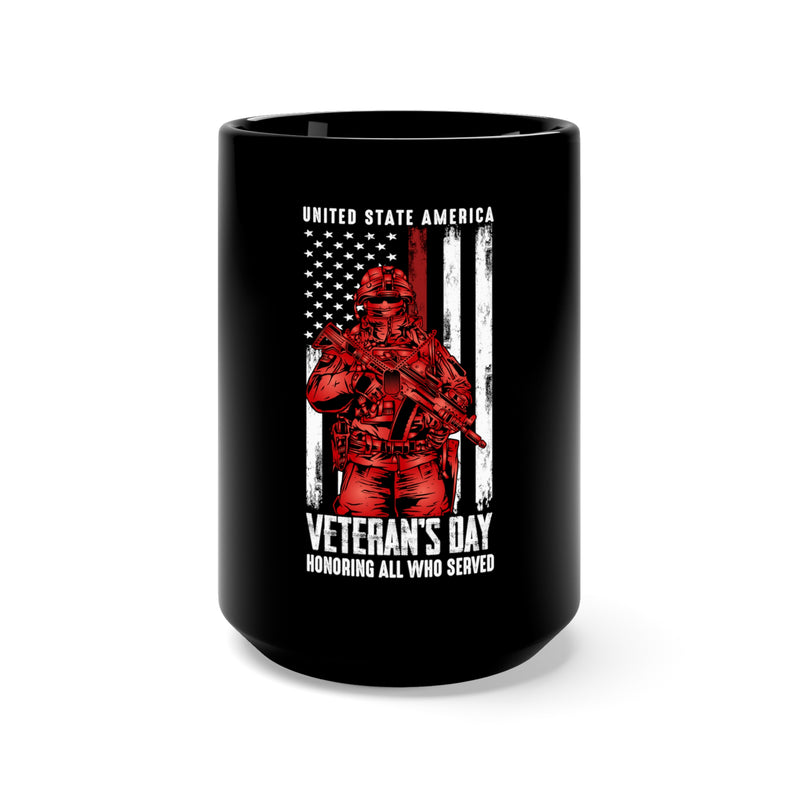 Proudly United: 15oz Military Design Black Mug - Honoring Veterans of the United States of America on Veteran's Day