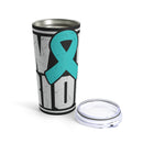 Warrior's Resolve: 20oz Tumbler with Black Background and 'PTSD Awareness - I Wear Teal' Design