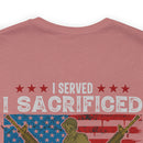 Proud Army Veteran Military Design T-Shirt - 'I Served, I Sacrificed, I Regret Nothing'