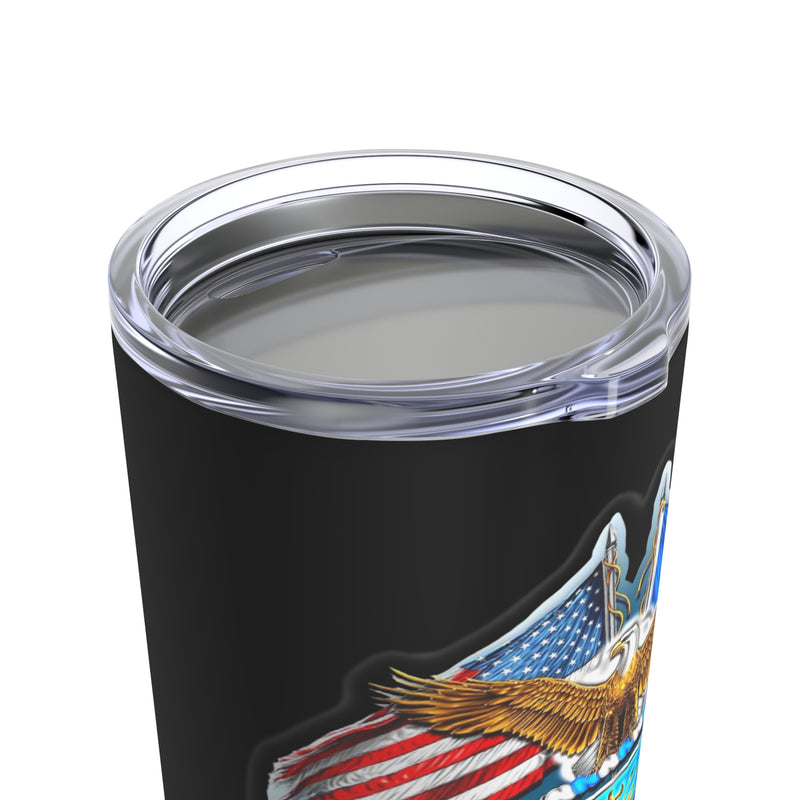 Fly with Valor: 20oz Black Tumbler with Military Design - 'Double Flag Eagle U.S. AIR FORCE
