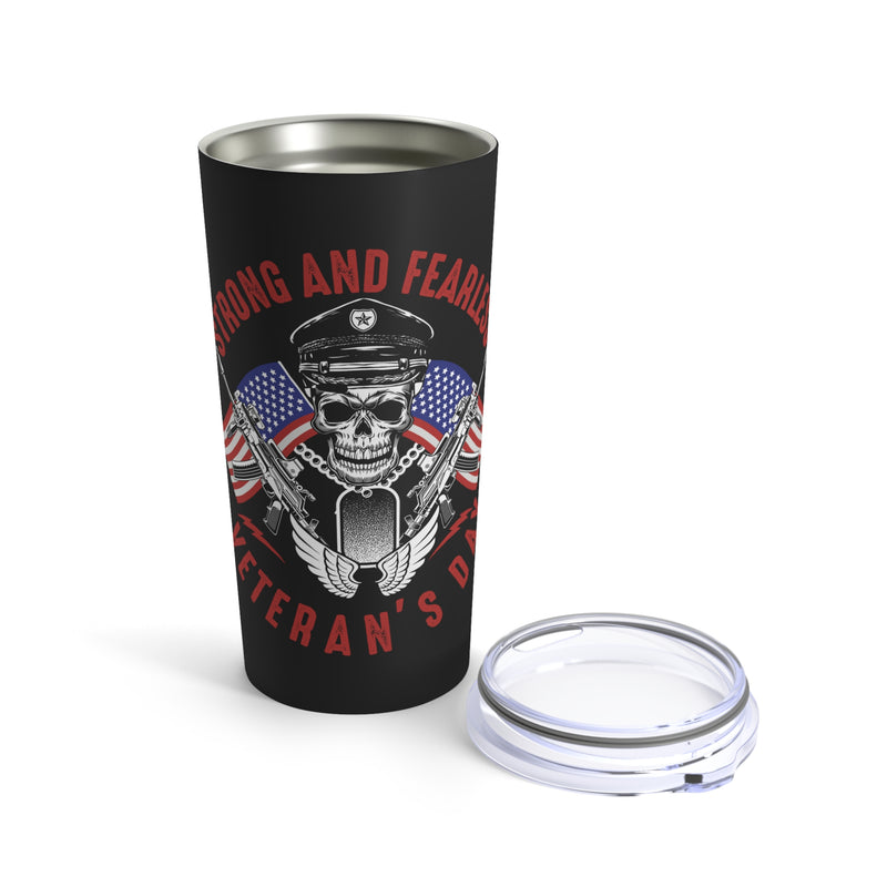 Strength and Fearlessness: 20oz Black Military Design Tumbler - Honoring Veterans on Their Special Day